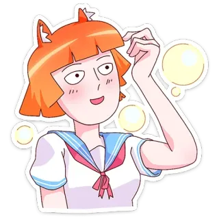 🤔 Estilo anime, Dibujos animados, Pelo naranja, Orejas de zorro, Uniforme de marinero, Lindo, Chica anime, Burbuja, Luz telegram sticker