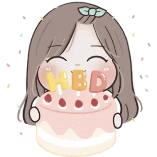 🌙 HBD verjaardag, taart, feest, schattig, cartoon, kawaii whatsapp sticker