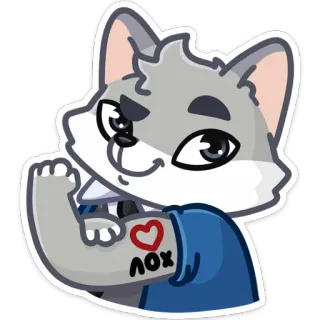 😅 NOX lobo, desenho animado, animal, tatuagem, coração, personagem whatsapp sticker
