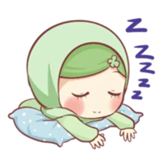 😴 śpiący, chibi, kreskówka, hidżab, islam, słodki, sen telegram sticker