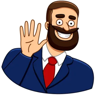 👋 dessin animé, homme, barbe, salut, costume, cravate rouge telegram sticker
