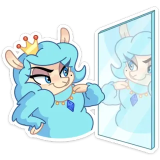 👸 Cartoon, Lama, Königin, Spiegel, Prinzessin, Blau, Tier, Krone telegram sticker