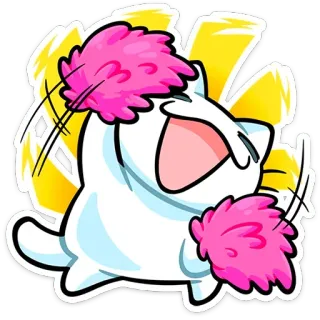 🥳 sticker, cat, cheerleader, pom poms, cute, cartoon, animal telegram sticker