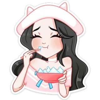 🍚 만화, 애니메이션, 귀여운, 여자, 먹방, 아이스, 젓가락 telegram sticker
