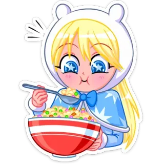 🥗 garota anime, comendo, comida, desenho animado, fofo, kawaii, tigela telegram sticker