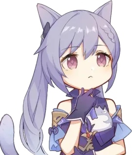 🤔 Keqing Genshin Impact keqing, genshin impact, anime, imut, telinga kucing, chibi whatsapp sticker