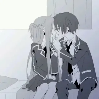 ❤️ Asuna, Kirito Sword Art Online Anime, Romance, Casal, Beijo telegram sticker