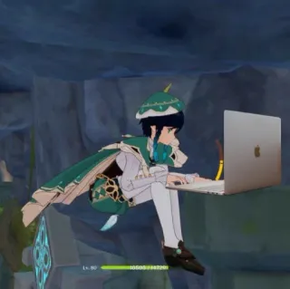 🧑‍💻 Venti Genshin Impact game, anime, character, laptop, gaming telegram sticker