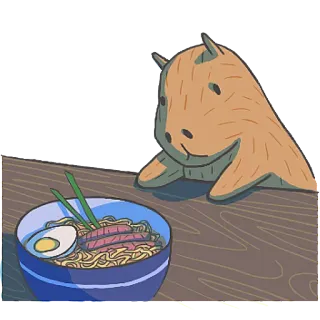 🍜 capybara, ramen, food, animal, cute telegram sticker