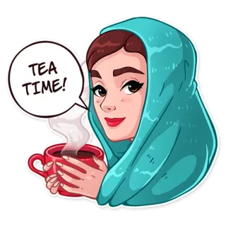 ☕ TEA TIME! chá, bebida, mulher, desenho animado, bebida, quente whatsapp sticker