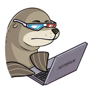 🤓 потерик lontra, laptop, occhiali, cartone animato, animale, programmatore telegram sticker