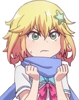 ✊ Anime, Charakter, Blonde Haare, Wütend, Niedlich, Mädchen, Schal telegram sticker