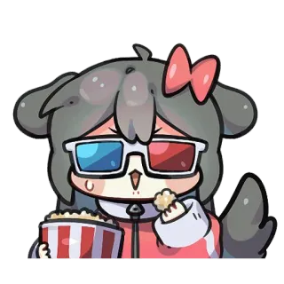 🎀 Anime, Stiker, Lucu, Kartun, Popcorn, Kacamata 3D, Menonton, Film whatsapp sticker