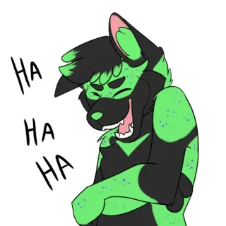 🤣 HA HA HA furry, laughing, anthropomorphic, green wolf, funny, cartoon telegram sticker