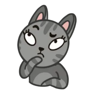 🤔 gato, pensando, fofo, animal, adesivo, cinza, malhado, expressão telegram sticker