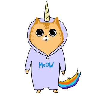 🦄 MeOw gatto, unicorno, carino, cartone animato, adesivo, miao, animale telegram sticker