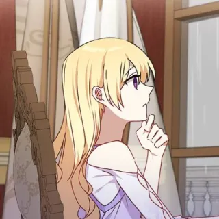 🥡 Anime, Garota, Loira, Mulher, Personagem, Pensando telegram sticker