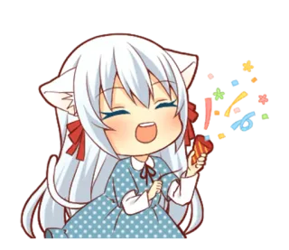 🎉 Anime, Manga, Katzenmädchen, Kawaii, Chibi, Party, Feier telegram sticker
