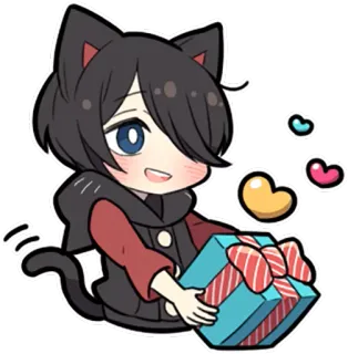 🎁 Anime, Catboy, Geschenk, Herzen, Kawaii, Süß, Manga whatsapp sticker
