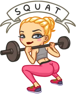 💪 SQUAT Kniebeuge, Fitness, Übung, Gewichtheben, Mädchen, Cartoon, Fitnessstudio telegram sticker