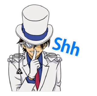 👆 Kaito Kid Case Closed Shh anime, manga, detective, hat, silence whatsapp sticker