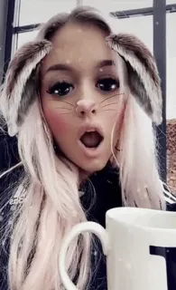 ☁️ phụ nữ, tai thỏ, selfie, bộ lọc, cà phê, chân dung telegram sticker