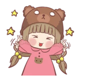 😜 fofo, desenho animado, menina, urso, estrelas, kawaii, sinal de paz telegram sticker