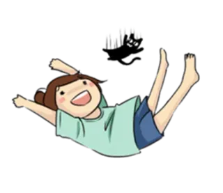 😸 Dessin animé, Fille, Chat, Qui tombe, Joyeux, Mignon whatsapp sticker