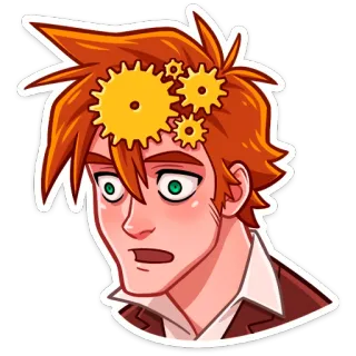 😔 мужчина, шестерни, лицо, иллюстрация, портрет telegram sticker