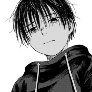 🌚 Anime, Manga, Ragazzo, Triste, Felpa con cappuccio, Bianco e nero, Illustrazione, Disegno whatsapp sticker