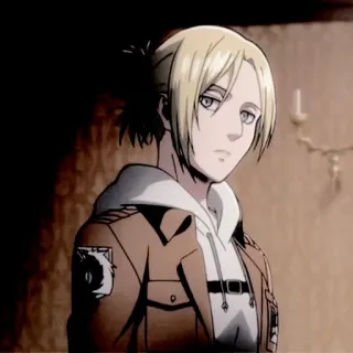 🧺 Annie Leonhart Attack on Titan anime, personagem, sério, loira, jaqueta telegram sticker
