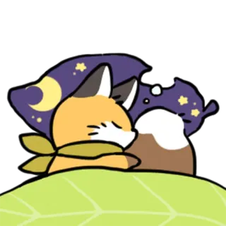 💤 キツネ, 睡眠, かわいい, アニメ, 動物, 夢, 夜 whatsapp sticker