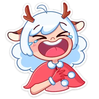 😆 Мультфильм, Олень, Девушка, Плачущий, Смеющийся, Северный олень, Праздничный, Зима whatsapp sticker