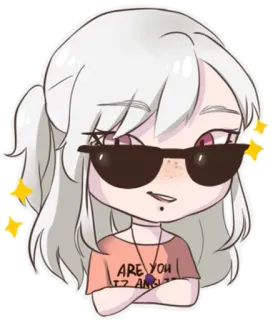 😎 ARE YOU IZ ANSLEY? dessin animé, fille, lunettes de soleil, personnage, texte, autocollant telegram sticker