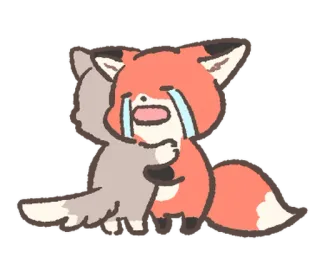 😭 キツネ, 泣く, ハグ, 悲しい, 動物, 漫画, 感情 telegram sticker