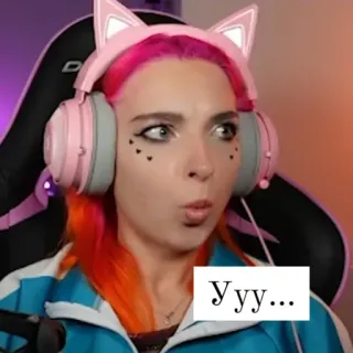 😯 Уу... woman, shock, pink hair, surprised, headphones telegram sticker