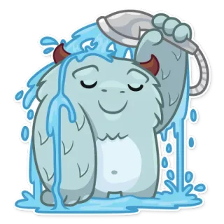 🚿 Yeti, Mostro, Doccia, Carino, Cartone animato, Blu, Acqua, Peloso whatsapp sticker