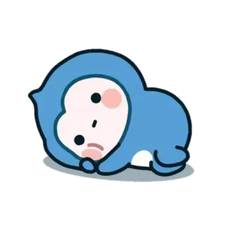 🐧 漫画, かわいい, 悲しい, 青, 横たわる telegram sticker
