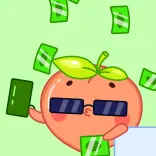 😎 melocotón, dinero, rico, dibujos animados, gafas de sol, efectivo, riqueza whatsapp sticker