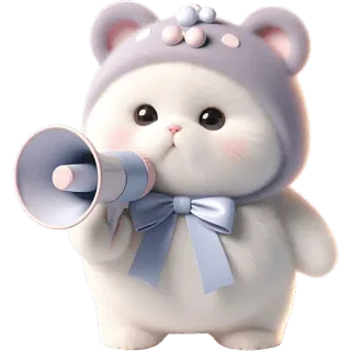 📣 lindo, kawaii, dibujos animados, animal, megáfono, gato blanco, pegatina telegram sticker