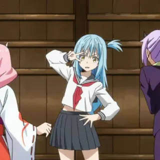 🦕 Rimuru Tempest That Time I Got Reincarnated as a Slime Anime, Schuluniform, Friedenszeichen, Isekai whatsapp sticker