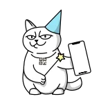📱 cat, animal, party, celebration, cartoon, cute, phone telegram sticker