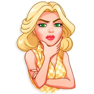 🤔 woman, thinking, pondering, illustration, portrait, blonde telegram sticker