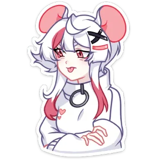 😛 ragazza anime, carino, rosa, bianco, topo, adesivo whatsapp sticker