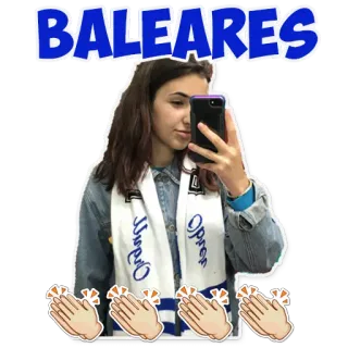 👏 BALEARES подросток, девушка, селфи, шарф, балеарские острова, аплодисменты, руки whatsapp sticker