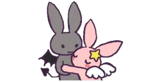 ▫️ conejo, abrazo, lindo, kawaii, estrella, diablo whatsapp sticker