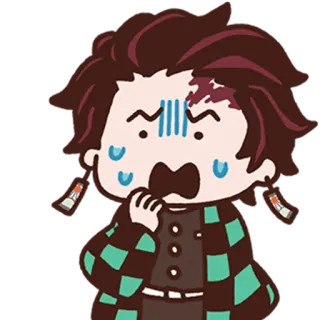 😰 Tanjiro Kamado Demon Slayer anime, Demon Slayer, Tanjiro, preoccupato, sudore, cartone animato telegram sticker