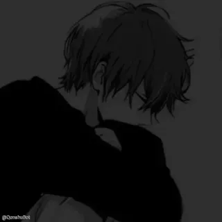 🗿 @QarashulBot Animé, Garçon, Triste, Monochrome whatsapp sticker
