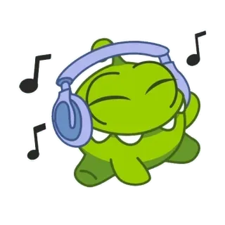 🐸 Om Nom Cut the Rope Ом Ном, Cut the Rope, зеленый, мультфильм, музыка, наушники, танцы telegram sticker