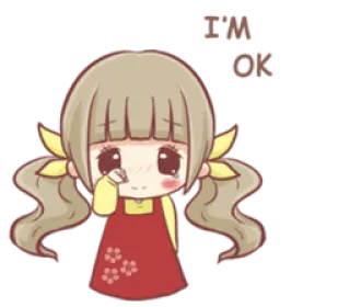 😭 I'M OK triste, chorando, menina, fofa, desenho animado telegram sticker